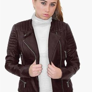 Olivia Miller Burgundy Faux Leather Moto Jacket